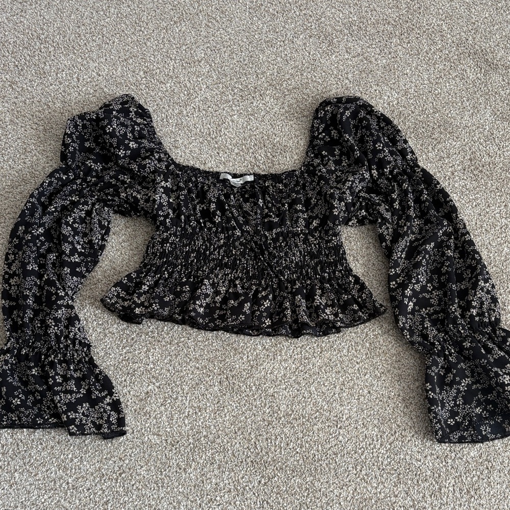 Papaya Black Floral Smocked Off-Shoulder Top
